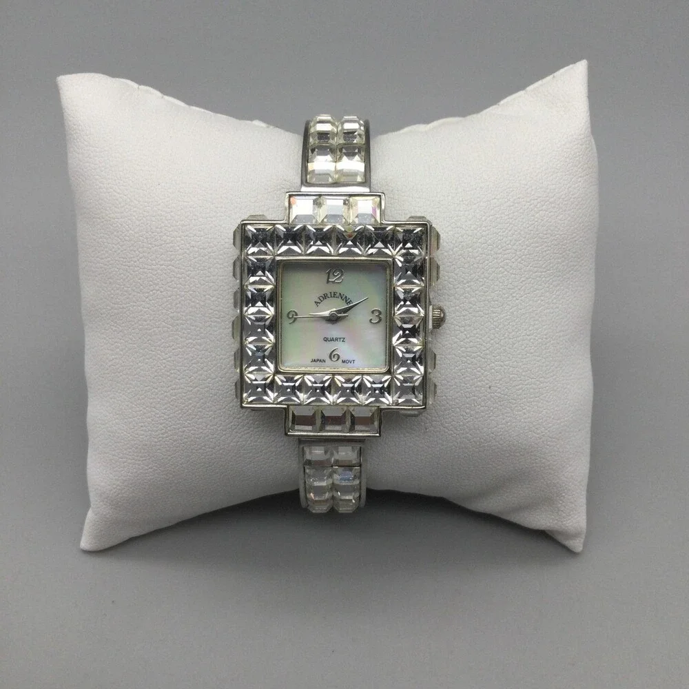 Adrienne Womens Watch 28mm MOP Dial Silver Tone Crystals 73289V New Battery